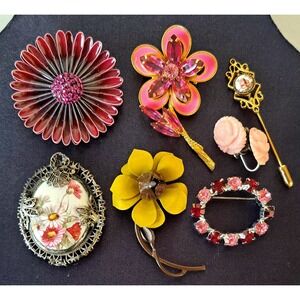 Vintage Enamel Rhinestone Brooch Pin Jewelry Lot
